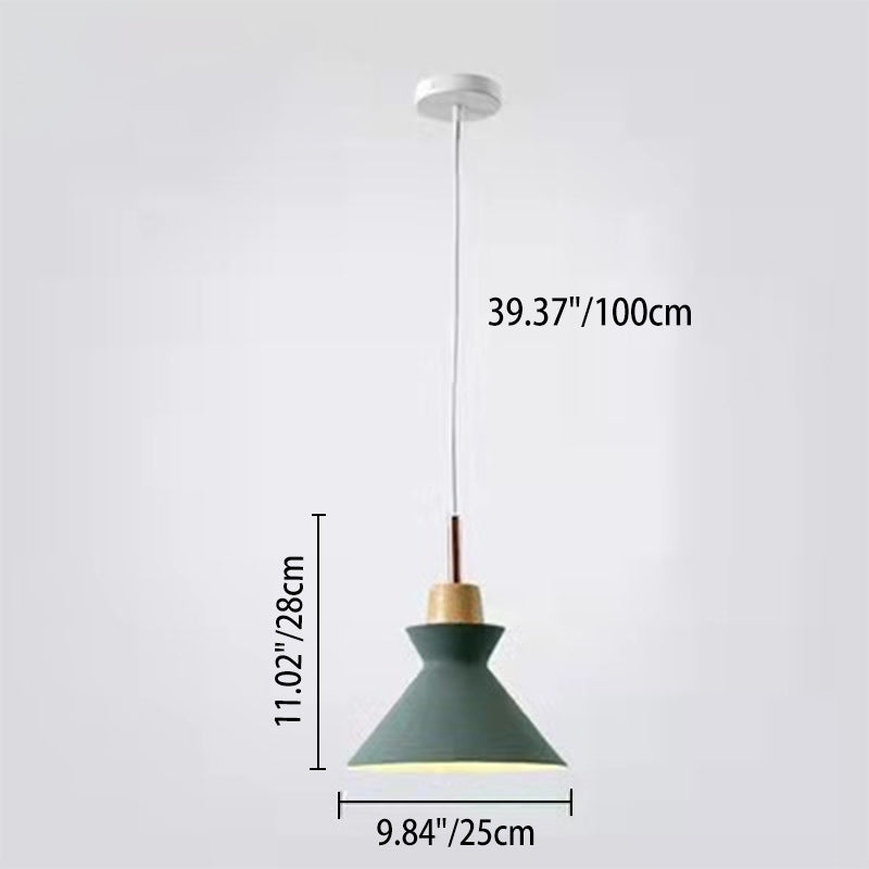 Contemporary Nordic Oak Wood Iron Bell Pendant Light-Orizon Depot