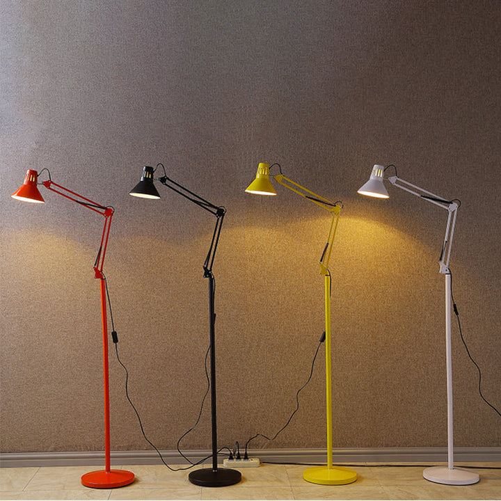 Contemporary Scandinavian Retractable Swivel Floor Lamp 1-Light Round Iron Standing Lamp-Orizon Depot