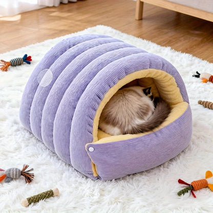 Cozy Arctic Fleece Enclosed Cat Cave Bed for Ultimate Comfort-Orizon Depot