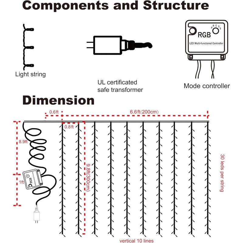 Lamps for Curtains with Multiple Modes and Waterproof Design-Orizon Depot