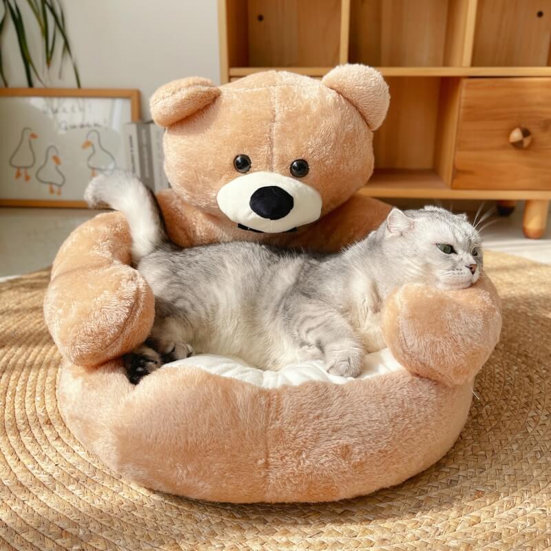 Cute Detachable Cuddly Bear Cat Bed for Cozy Comfort-Orizon Depot