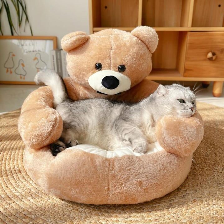 Cute Detachable Cuddly Bear Cat Bed for Cozy Comfort-Orizon Depot
