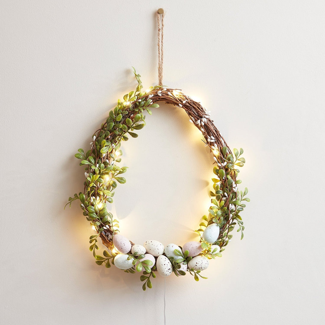 Easter Egg-Shaped Wreath Decoration with Micro Fairy Lights - 35cm-Orizon Depot