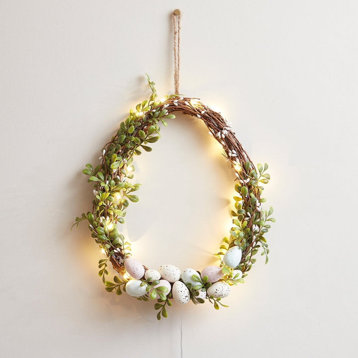 Easter Egg-Shaped Wreath Decoration with Micro Fairy Lights - 35cm-Orizon Depot