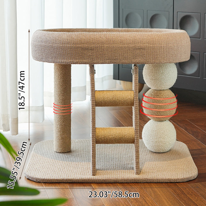 Boho Ellipse 2-Tier Cat Tower with Hemp Rope and Fabric for Living Room-Orizon Depot
