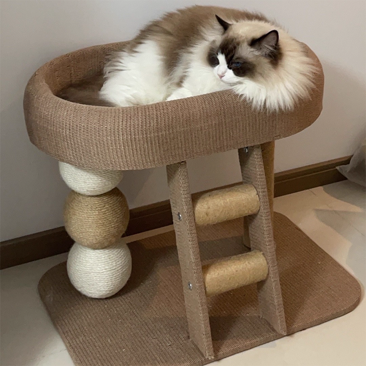 Boho Ellipse 2-Tier Cat Tower with Hemp Rope and Fabric for Living Room-Orizon Depot