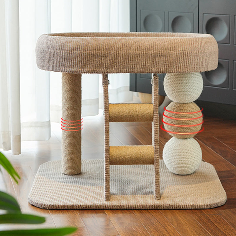 Boho Ellipse 2-Tier Cat Tower with Hemp Rope and Fabric for Living Room-Orizon Depot