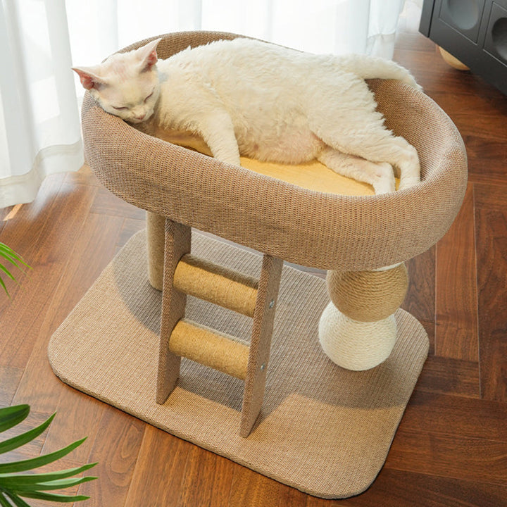 Boho Ellipse 2-Tier Cat Tower with Hemp Rope and Fabric for Living Room-Orizon Depot
