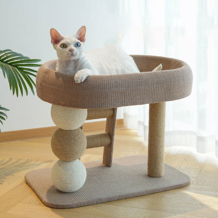 Boho Ellipse 2-Tier Cat Tower with Hemp Rope and Fabric for Living Room-Orizon Depot