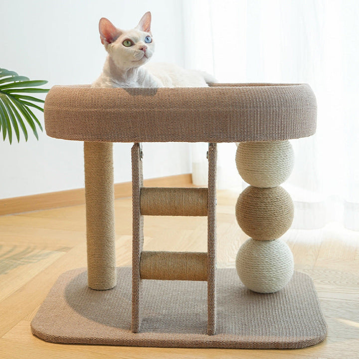 Boho Ellipse 2-Tier Cat Tower with Hemp Rope and Fabric for Living Room-Orizon Depot