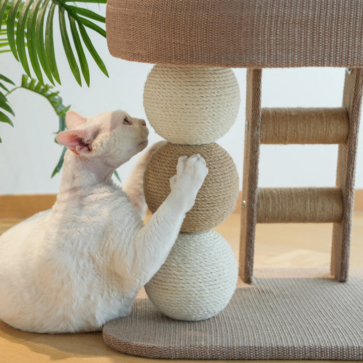 Boho Ellipse 2-Tier Cat Tower with Hemp Rope and Fabric for Living Room-Orizon Depot