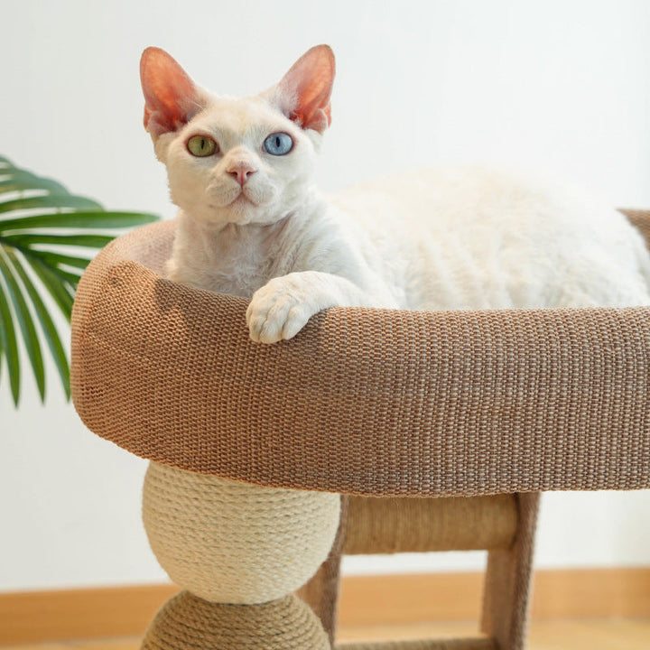 Boho Ellipse 2-Tier Cat Tower with Hemp Rope and Fabric for Living Room-Orizon Depot