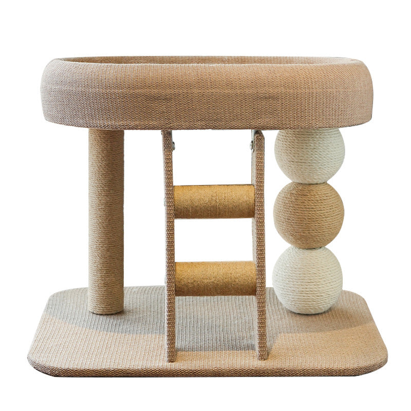 Boho Ellipse 2-Tier Cat Tower with Hemp Rope and Fabric for Living Room-Orizon Depot