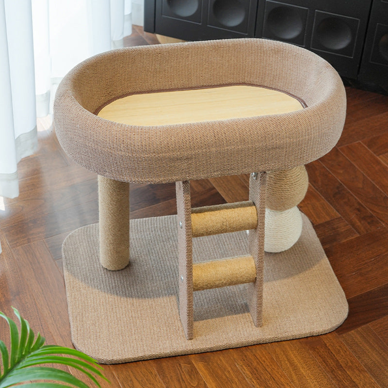 Boho Ellipse 2-Tier Cat Tower with Hemp Rope and Fabric for Living Room-Orizon Depot