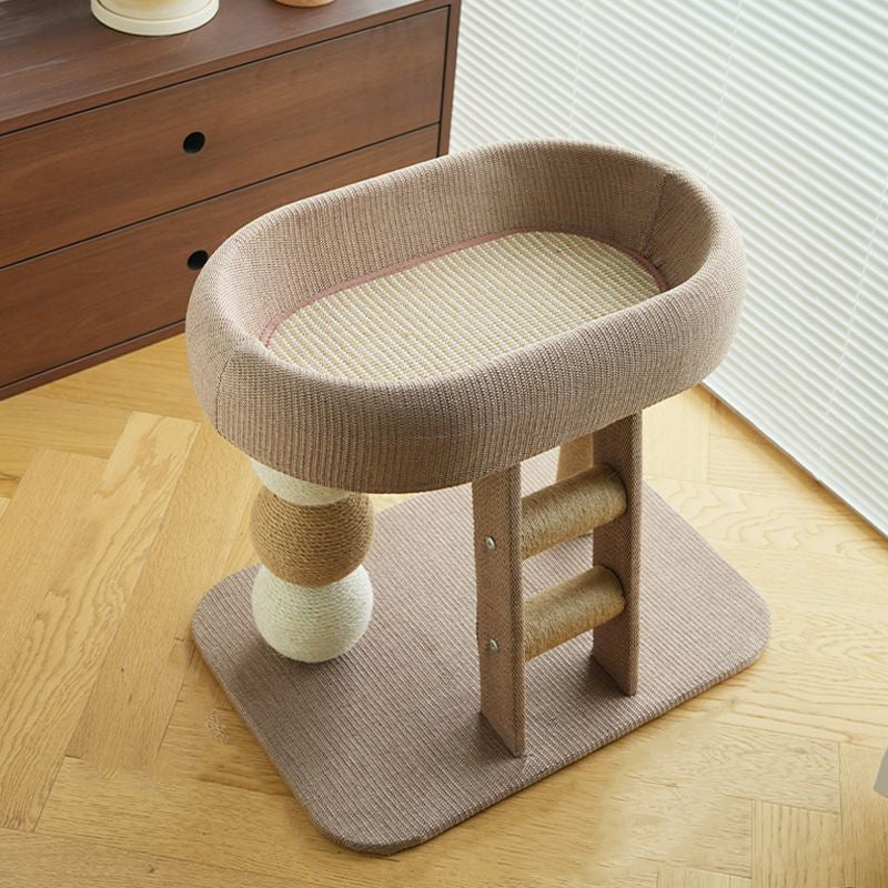 Boho Ellipse 2-Tier Cat Tower with Hemp Rope and Fabric for Living Room-Orizon Depot