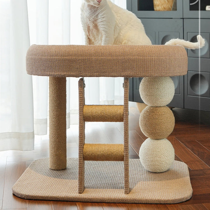 Boho Ellipse 2-Tier Cat Tower with Hemp Rope and Fabric for Living Room-Orizon Depot