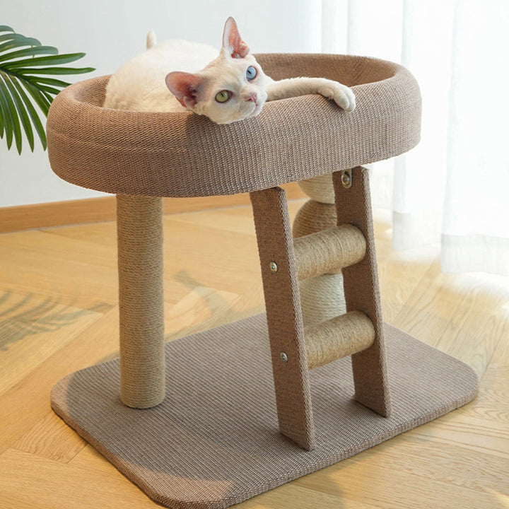 Boho Ellipse 2-Tier Cat Tower with Hemp Rope and Fabric for Living Room-Orizon Depot
