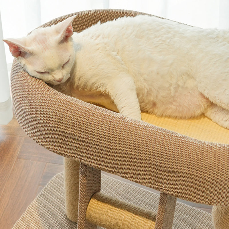Boho Ellipse 2-Tier Cat Tower with Hemp Rope and Fabric for Living Room-Orizon Depot