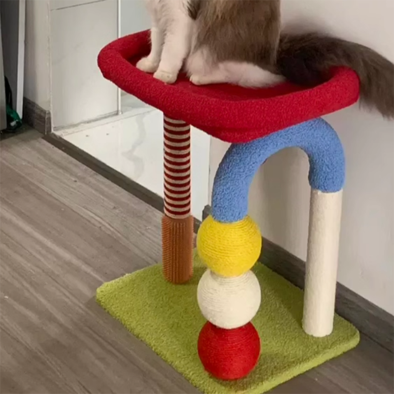 Modern Geometric MDF Cat Tower with Fleece and Rope - 2-Tier Design-Orizon Depot