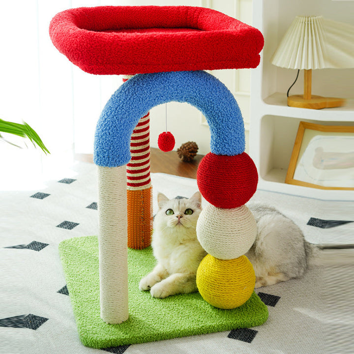 Modern Geometric MDF Cat Tower with Fleece and Rope - 2-Tier Design-Orizon Depot