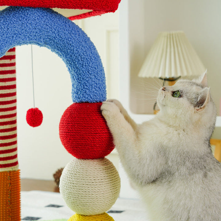 Modern Geometric MDF Cat Tower with Fleece and Rope - 2-Tier Design-Orizon Depot
