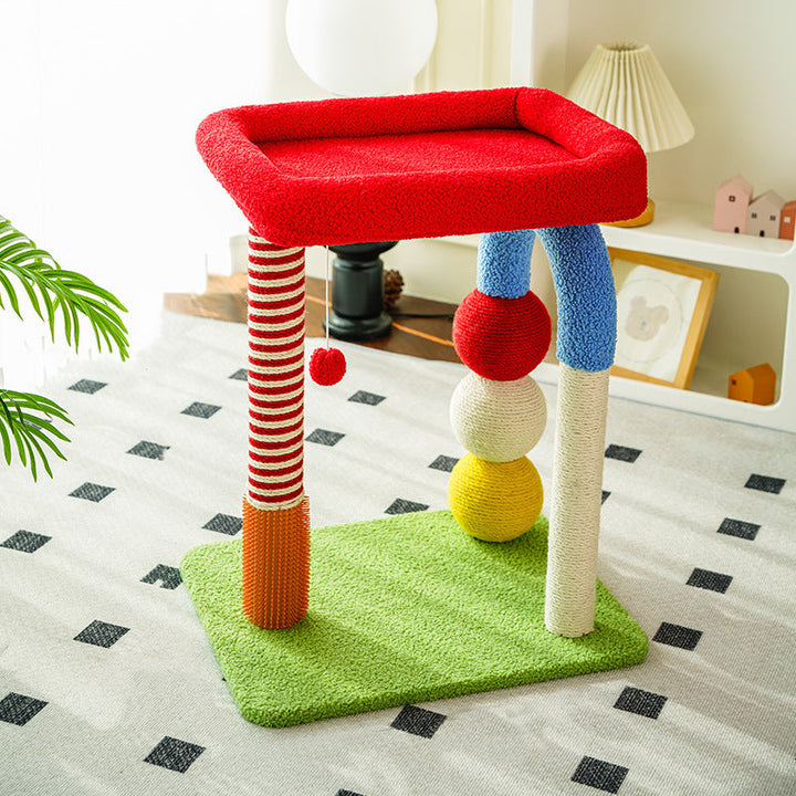 Modern Geometric MDF Cat Tower with Fleece and Rope - 2-Tier Design-Orizon Depot