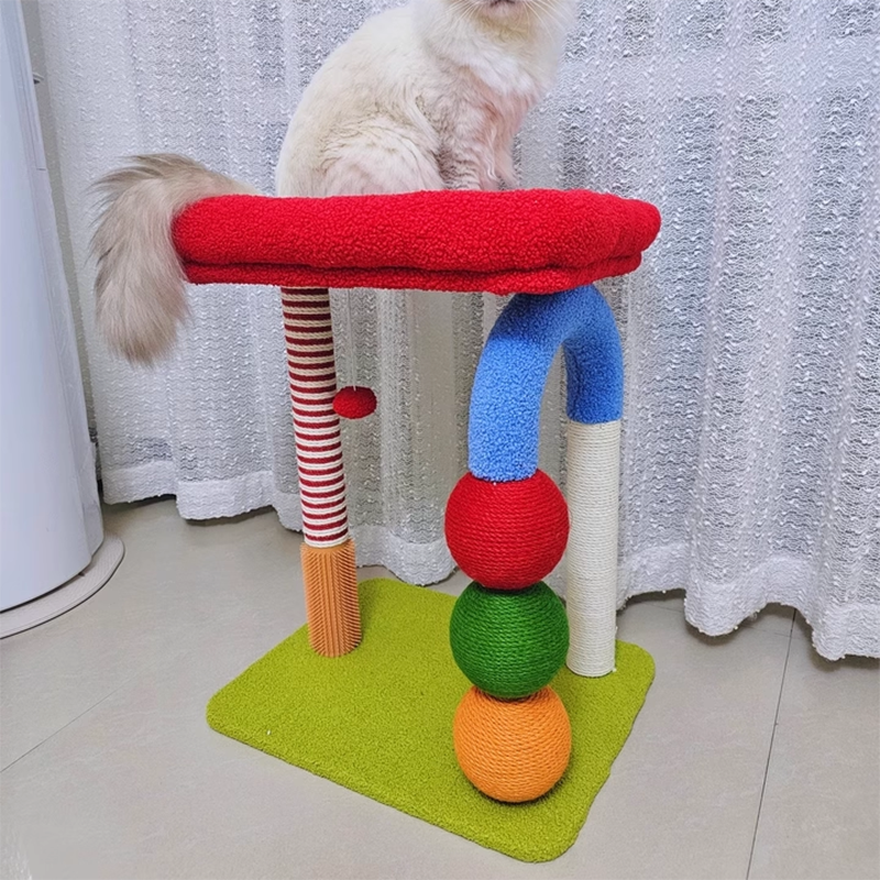 Modern Geometric MDF Cat Tower with Fleece and Rope - 2-Tier Design-Orizon Depot