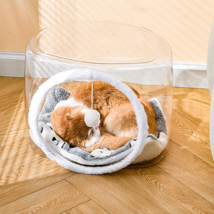 Washable Square Cat Bed with Ventilation - Modern Transparent Design-Orizon Depot