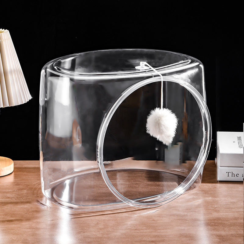 Washable Square Cat Bed with Ventilation - Modern Transparent Design-Orizon Depot