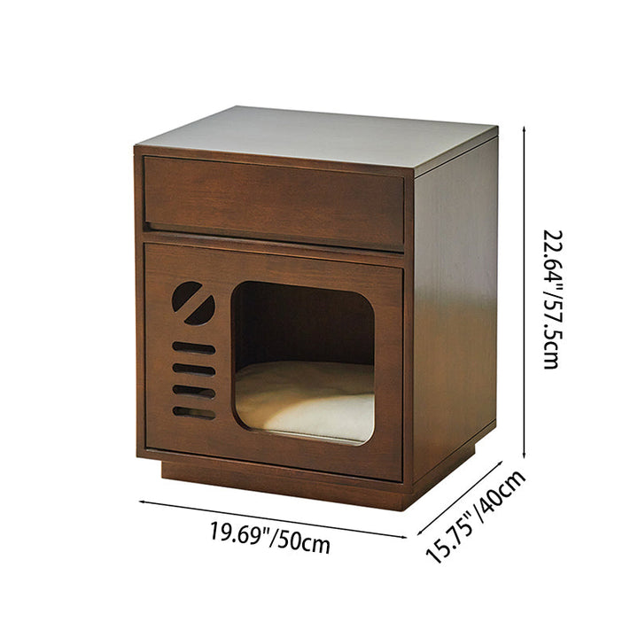 Modern Rectangular Rubberwood Cat Bed Nightstand with 1 Drawer-Orizon Depot