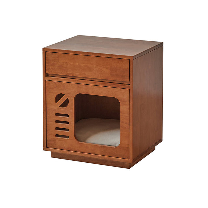 Modern Rectangular Rubberwood Cat Bed Nightstand with 1 Drawer-Orizon Depot