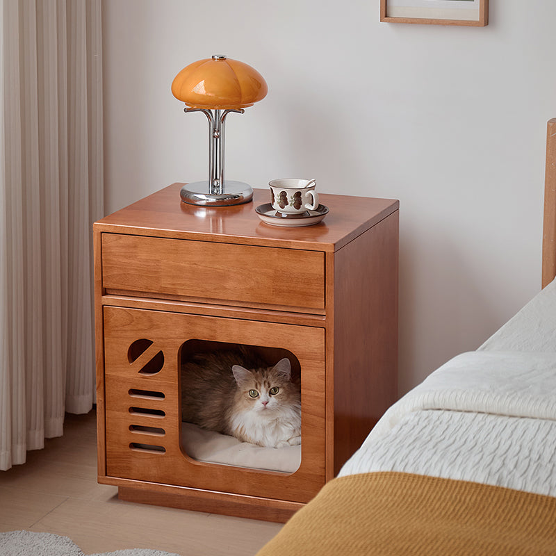 Modern Rectangular Rubberwood Cat Bed Nightstand with 1 Drawer-Orizon Depot