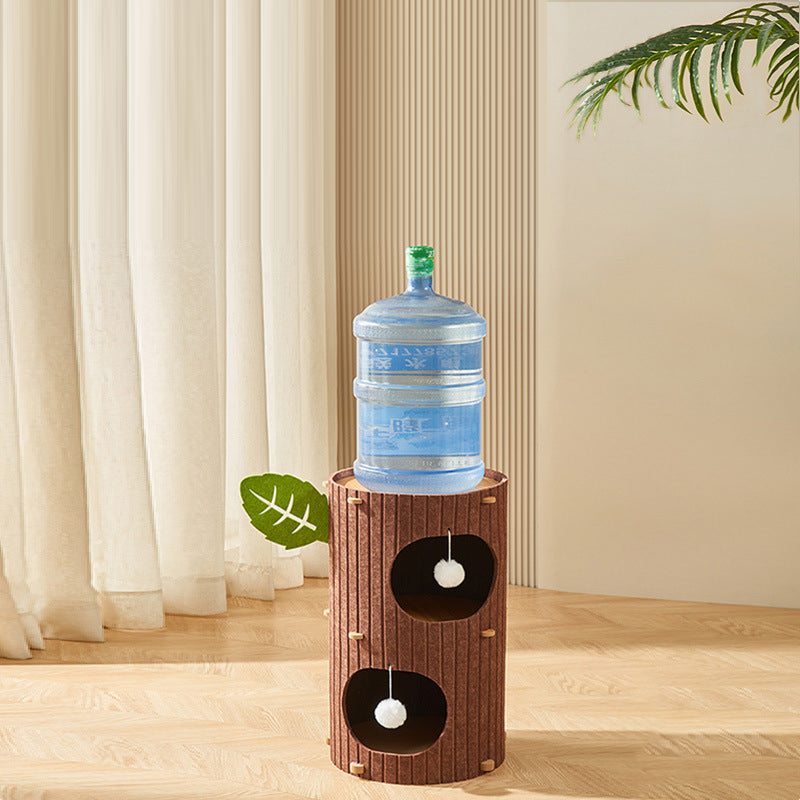 Rustic Cylindrical Tree Hole Cat Tower with Felt Sherpa Fleece-Orizon Depot