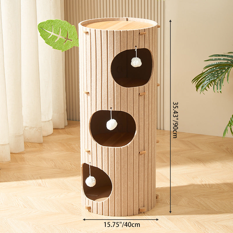 Rustic Cylindrical Tree Hole Cat Tower with Felt Sherpa Fleece-Orizon Depot