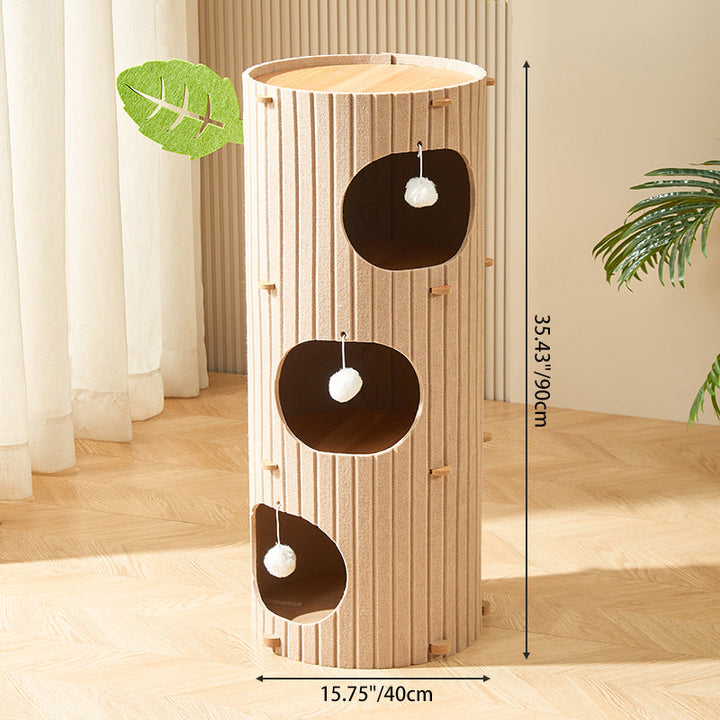 Rustic Cylindrical Tree Hole Cat Tower with Felt Sherpa Fleece-Orizon Depot