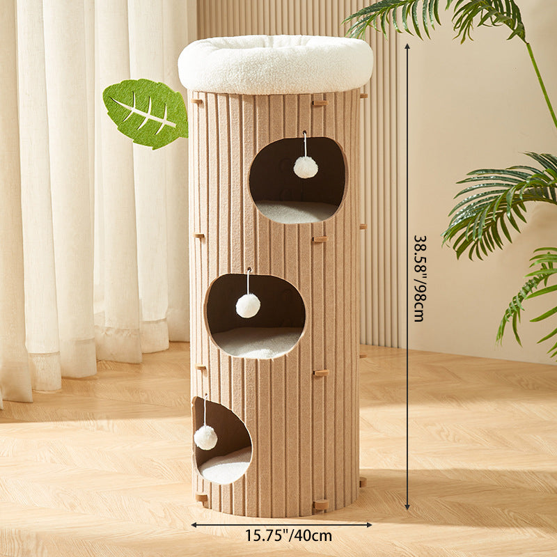 Rustic Cylindrical Tree Hole Cat Tower with Felt Sherpa Fleece-Orizon Depot