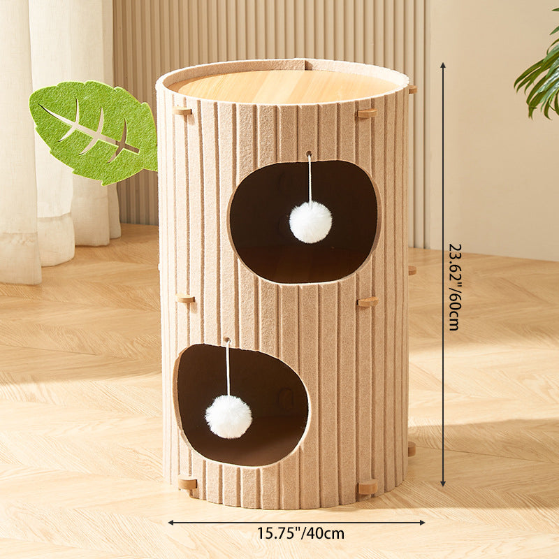 Rustic Cylindrical Tree Hole Cat Tower with Felt Sherpa Fleece-Orizon Depot