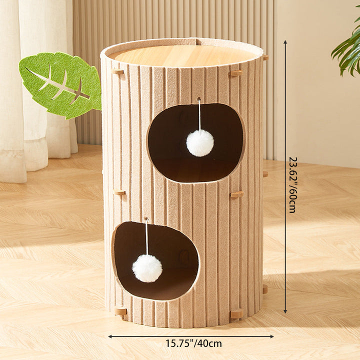 Rustic Cylindrical Tree Hole Cat Tower with Felt Sherpa Fleece-Orizon Depot
