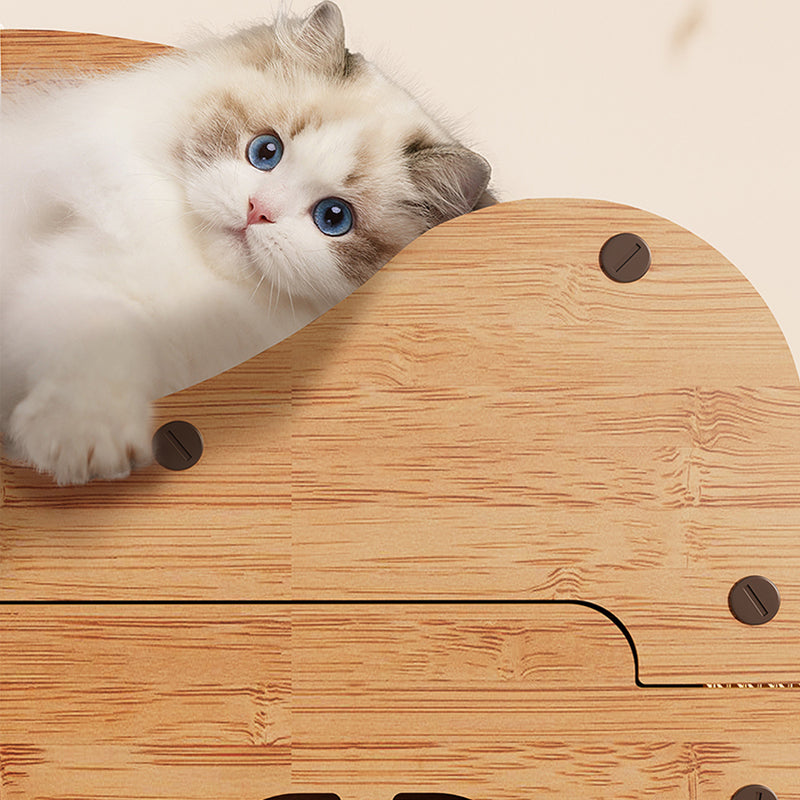 Rustic Wavy Rectangle House-Shape MDF Cat Bed with Storage Cabinet-Orizon Depot