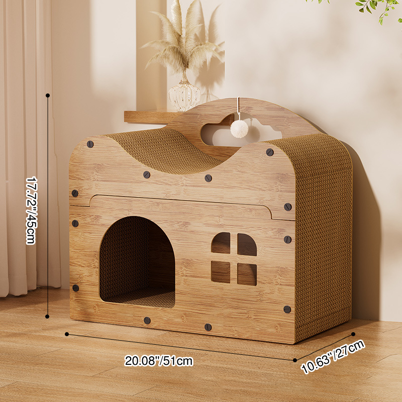 Rustic Wavy Rectangle House-Shape MDF Cat Bed with Storage Cabinet-Orizon Depot