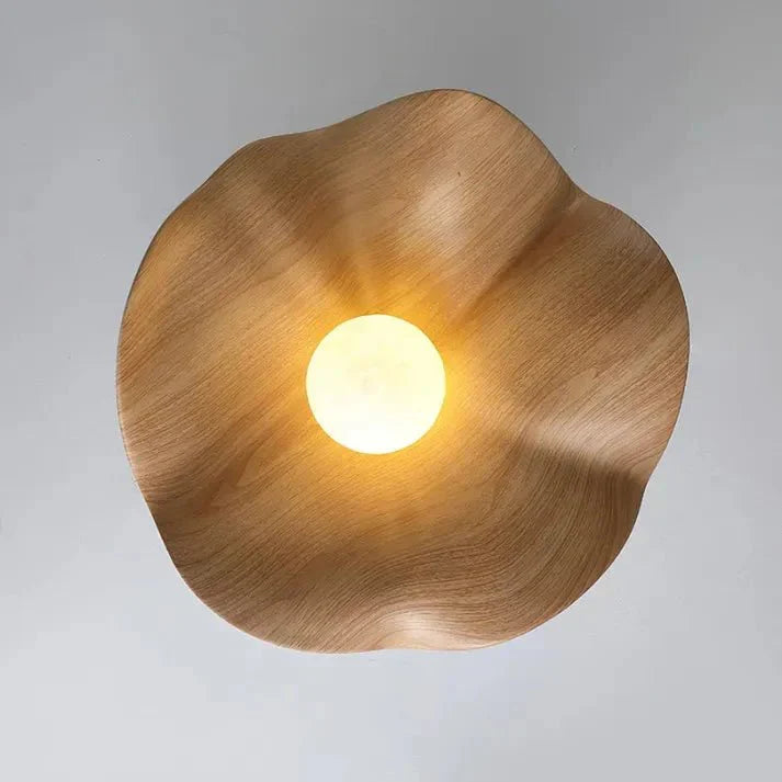 Scandinavian Wooden Lotus Ceiling Light | Modern Resin & Iron Lamp