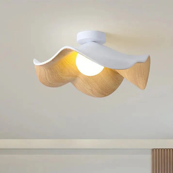 Scandinavian Wooden Lotus Ceiling Light | Modern Resin & Iron Lamp
