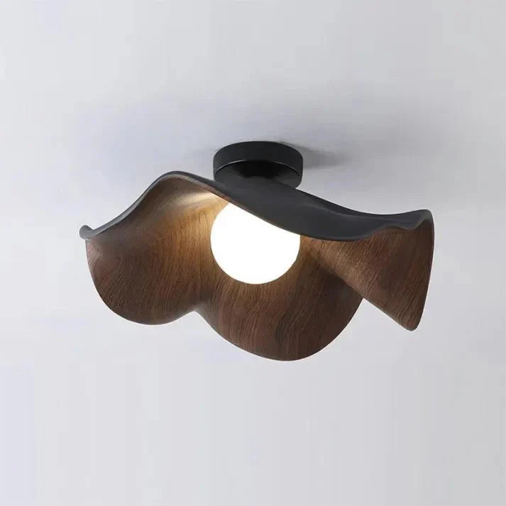 Scandinavian Wooden Lotus Ceiling Light | Modern Resin & Iron Lamp