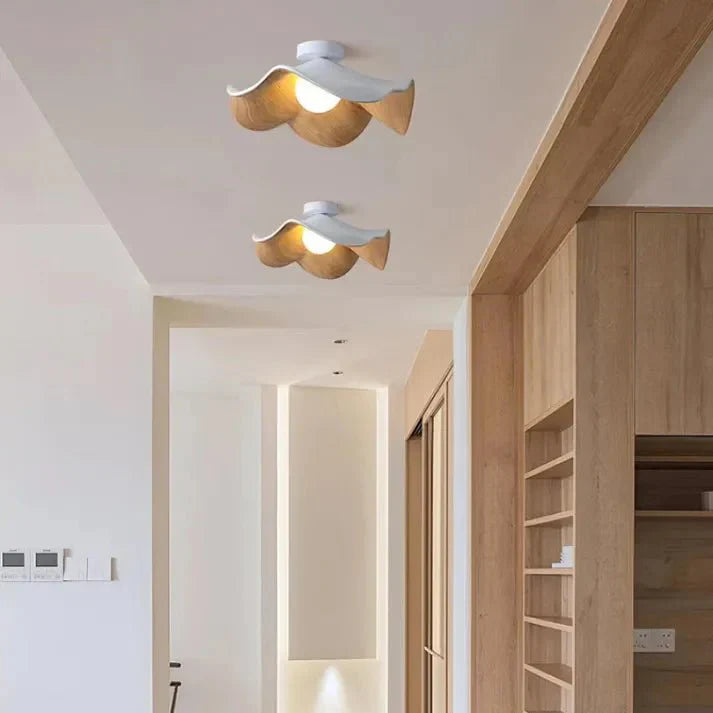 Scandinavian Wooden Lotus Ceiling Light | Modern Resin & Iron Lamp