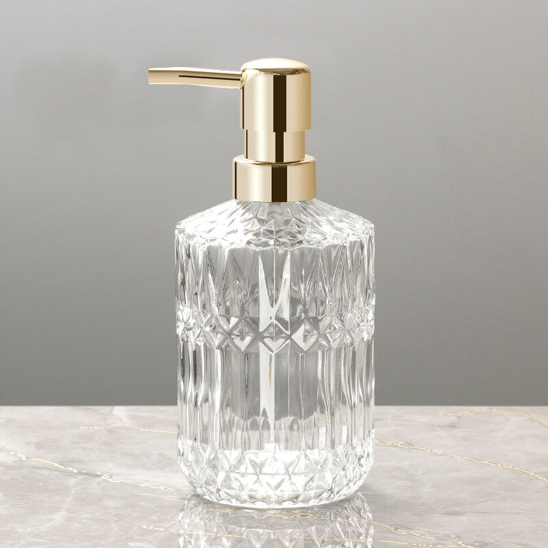 Diamond Pattern Glass Soap Dispenser for Stylish Bathroom Decor-Orizon Depot
