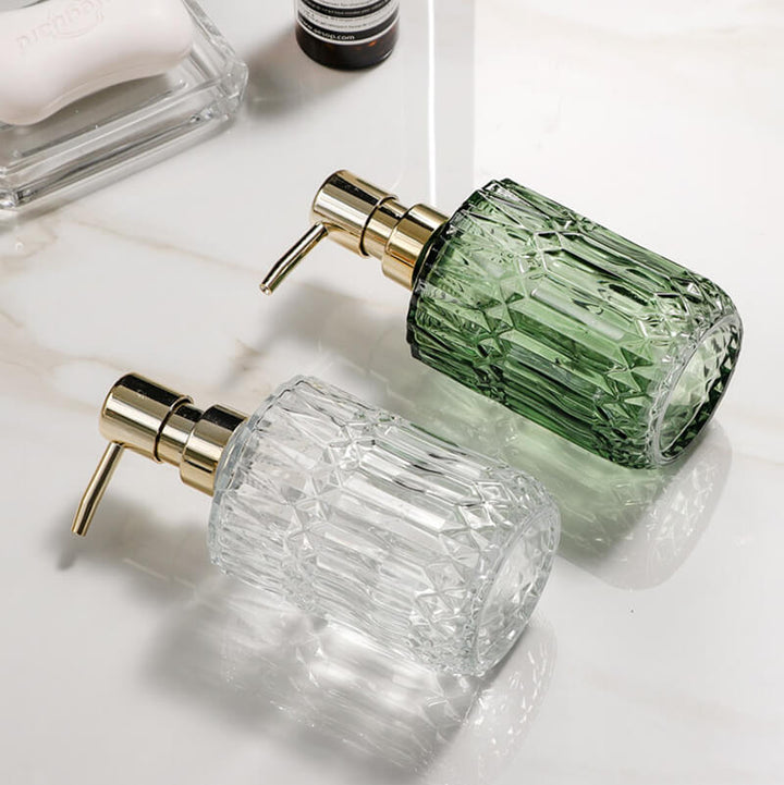 Diamond Pattern Glass Soap Dispenser for Stylish Bathroom Decor-Orizon Depot