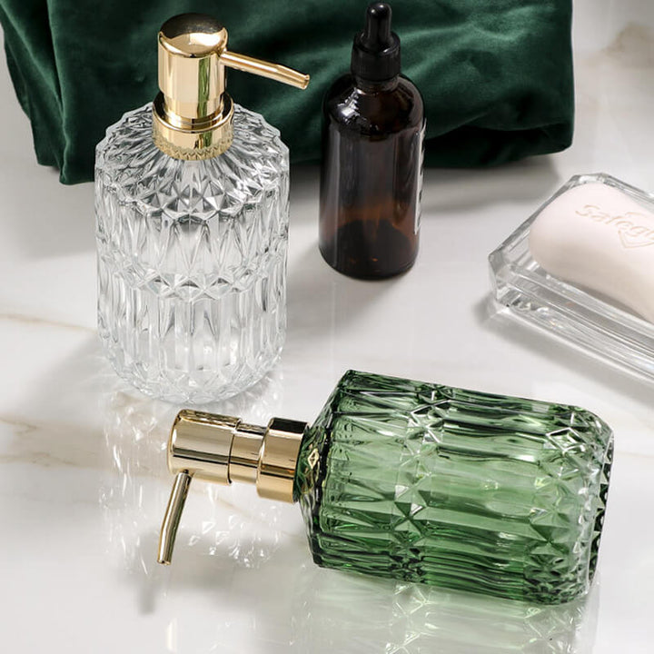 Diamond Pattern Glass Soap Dispenser for Stylish Bathroom Decor-Orizon Depot
