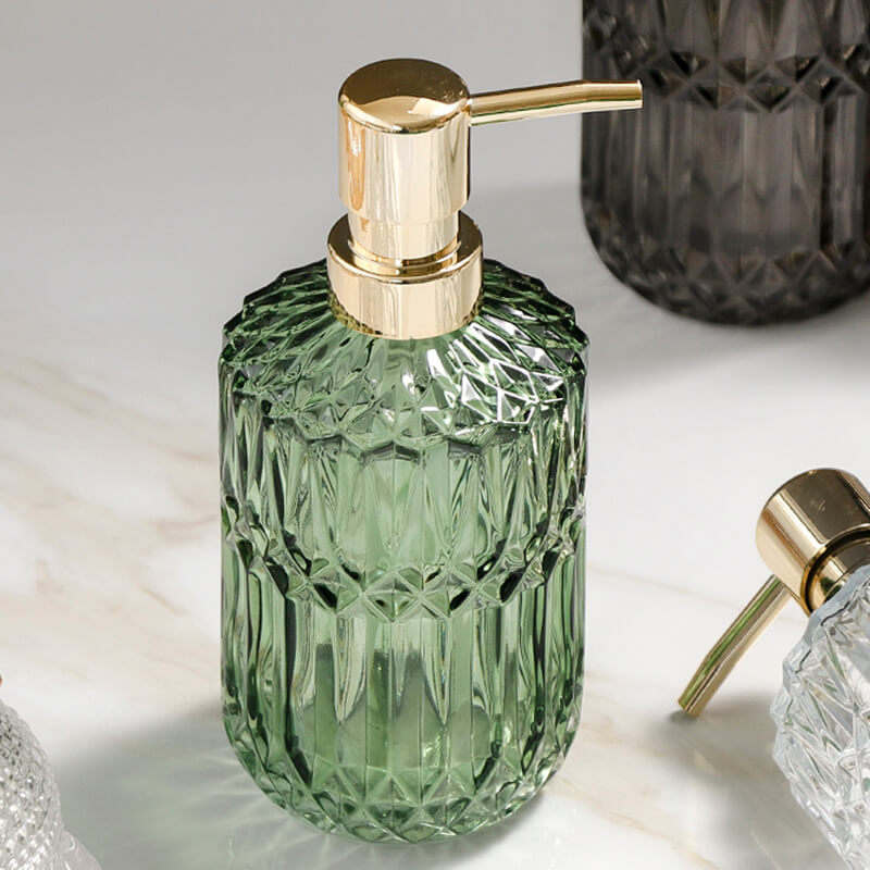 Diamond Pattern Glass Soap Dispenser for Stylish Bathroom Decor-Orizon Depot