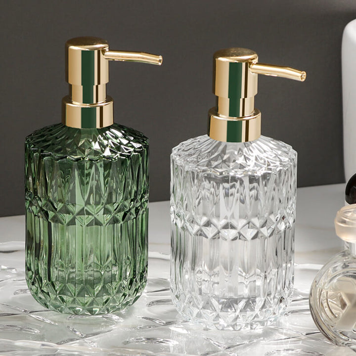 Diamond Pattern Glass Soap Dispenser for Stylish Bathroom Decor-Orizon Depot