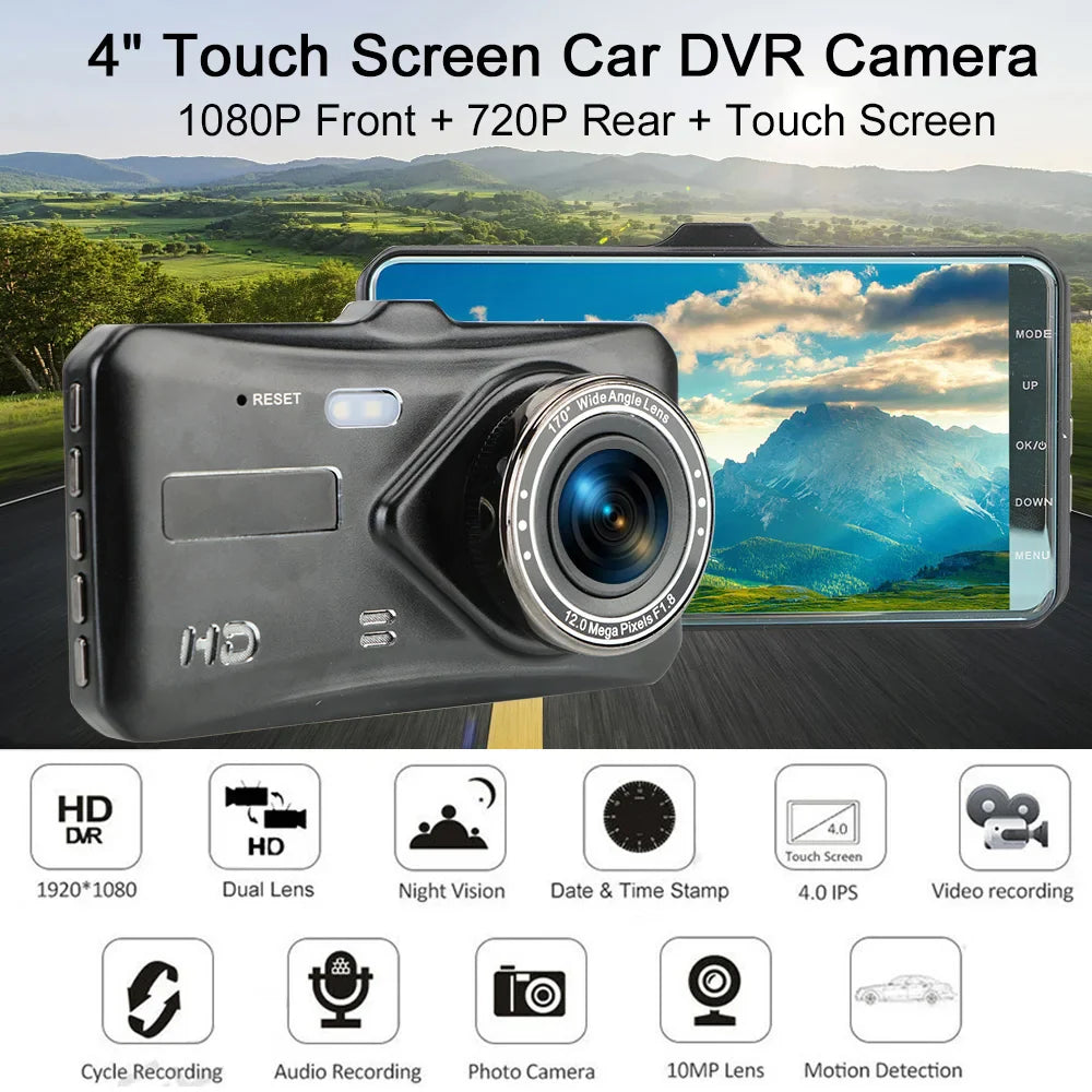 Dual Lens Dash Cam 4" HD 1080P Touch Screen Video Recorder-Orizon Depot